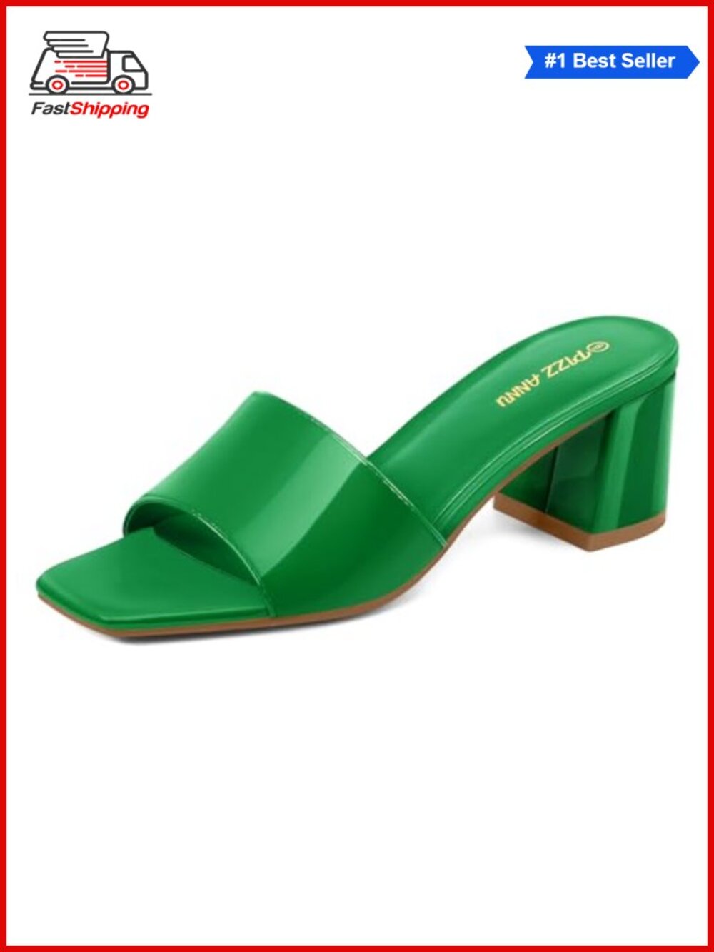 ✨ PIZZ ANNU Women's Low Block Heel Square Open Toe Slide Sandals Mules
